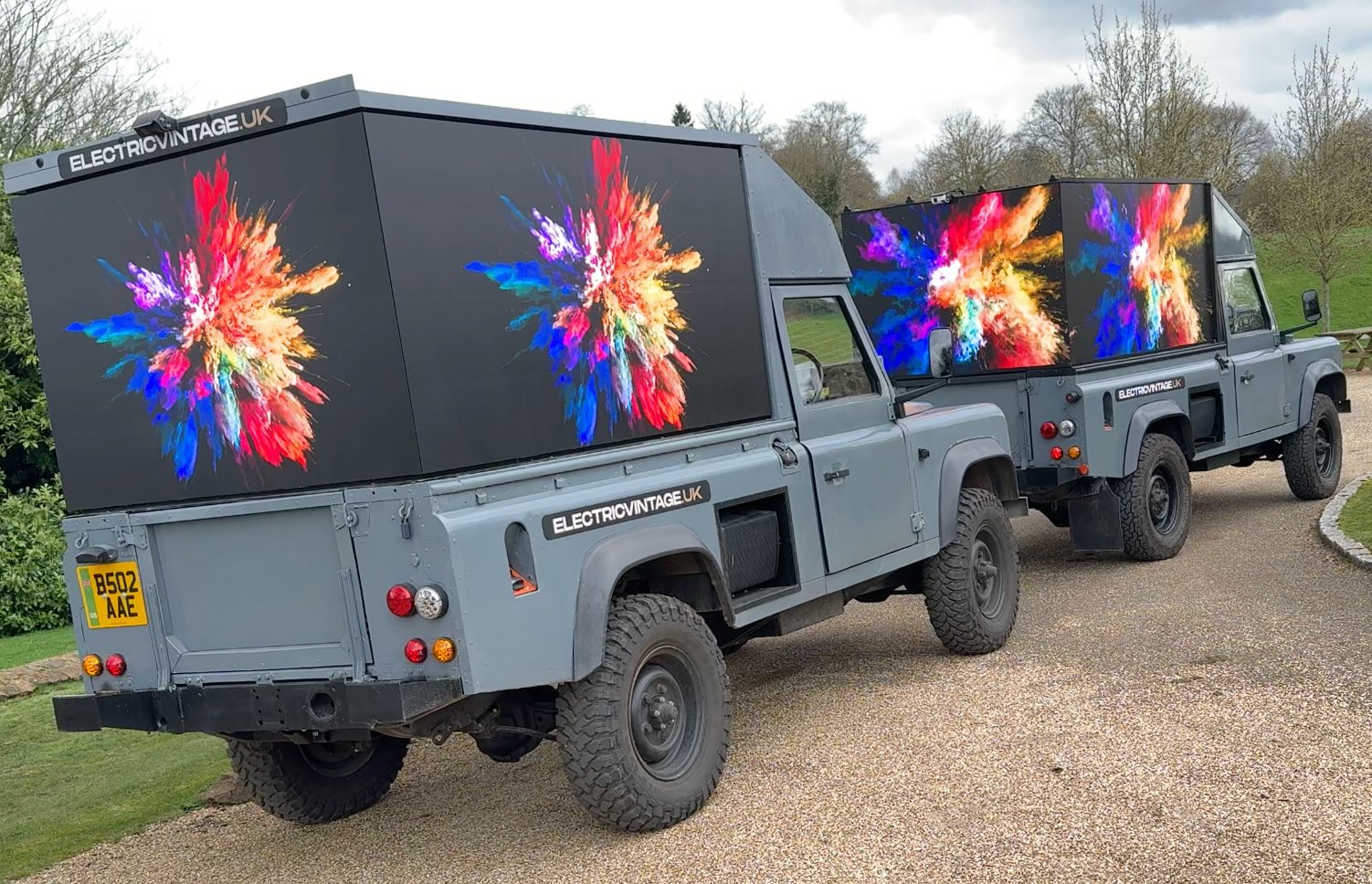 Fiennes and Drake — twin AdRover Defenders with HD LED screens